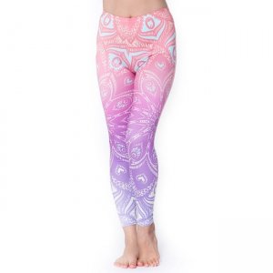 フルグラフィック マンダラ美脚ヨガレギンス - パステルピンク紫(YOGA-PANTS-15)