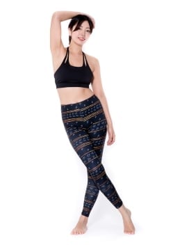 フルグラフィック美脚ヨガレギンス ナチュラル＆フラワー系 - ブラックボーダー - サブ2