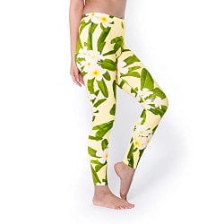 フルグラフィック美脚ヨガレギンス ナチュラル＆フラワー系 - プルメリア - サブ3