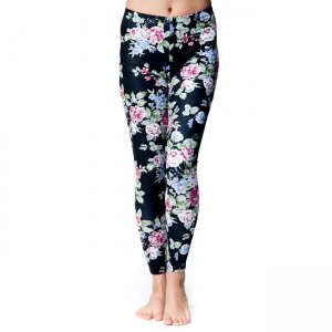 フルグラフィック マンダラ美脚ヨガレギンス - ブラックレトロフラワー(YOGA-PANTS-36)