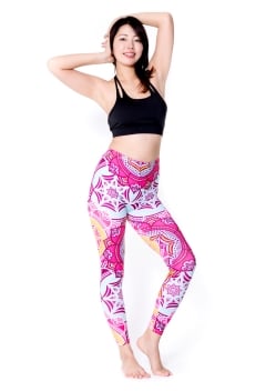 フルグラフィック マンダラ美脚ヨガレギンス - ピンク系サイケデリックマンダラ - サブ2