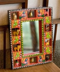 インドの動物 鏡＆フォトフレーム【小・オレンジ】の商品写真