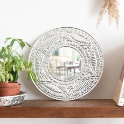 バリのアルミエンボス細工 ラウンドミラー - Sサイズ 幅約：34cm(ID-PFLM-51)