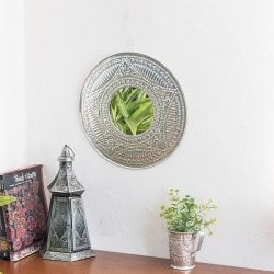 バリのアルミエンボス細工 ラウンドミラー - Mサイズ 幅約：38.5cm(ID-PFLM-52)