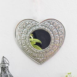 バリのアルミエンボス細工 ハートミラー - Sサイズ 幅約：28cm - サブ2