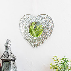 バリのアルミエンボス細工 ハートミラー - Sサイズ 幅約：28cm - サブ5