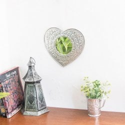 バリのアルミエンボス細工 ハートミラー - Sサイズ 幅約：28cm(ID-PFLM-54)