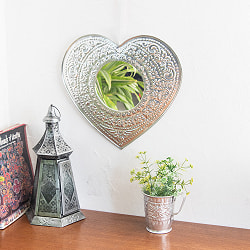 バリのアルミエンボス細工 ハートミラー - Mサイズ 幅約：39cm - サブ2