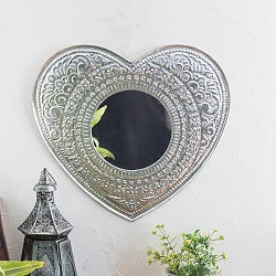 バリのアルミエンボス細工 ハートミラー - Lサイズ 幅約：48.5cm - サブ2