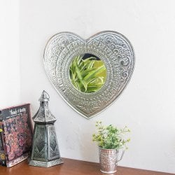 バリのアルミエンボス細工 ハートミラー - Lサイズ 幅約：48.5cm(ID-PFLM-56)