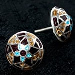 [シルバー925]ムガルのシルバーピアス[丸形(1.5cm)] - 黒×黄×青系の商品写真