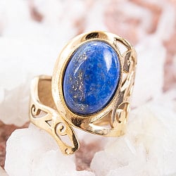 【安心のフリーサイズ】インドのペイズリー柄ゴールド天然石リング - サブ2