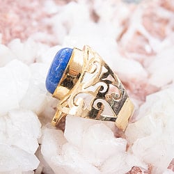 【安心のフリーサイズ】インドのペイズリー柄ゴールド天然石リング - サブ3