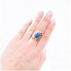 【安心のフリーサイズ】インドのペイズリー柄ゴールド天然石リング - サブ5