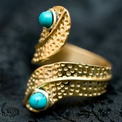 【安心のフリーサイズ】インドのペイズリー天然石リング　ゴールド - サブ2