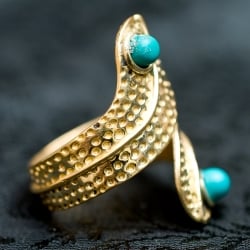 【安心のフリーサイズ】インドのペイズリー天然石リング　ゴールド - サブ3