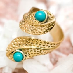 【安心のフリーサイズ】インドのペイズリー天然石リング　ゴールド - サブ5