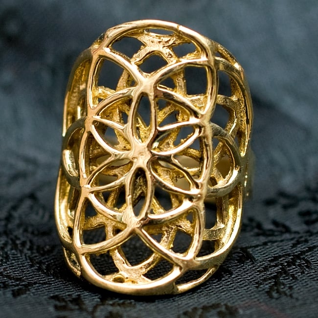 Flower Of Life のゴールドリングの写真天然石,リング,指輪,アクセサリー,金色,ゴールド,