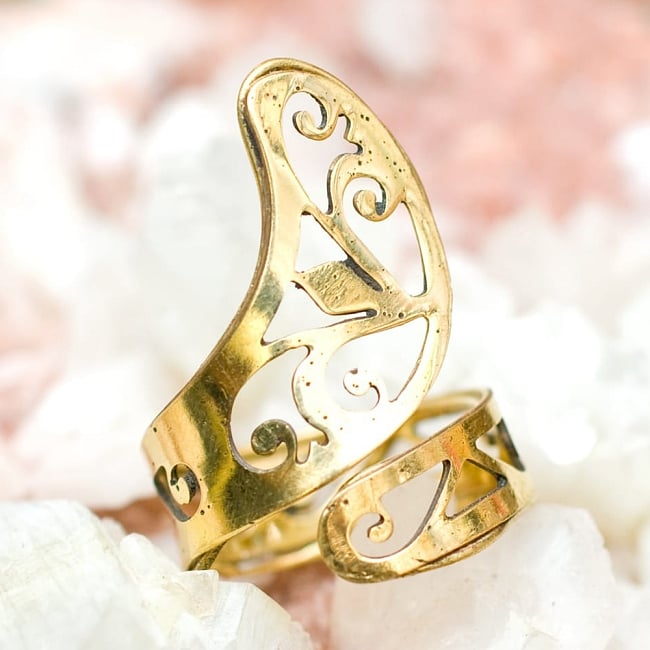 【安心のフリーサイズ】インドのペイズリー柄ゴールドリング 5 - とても可愛らしい指輪です