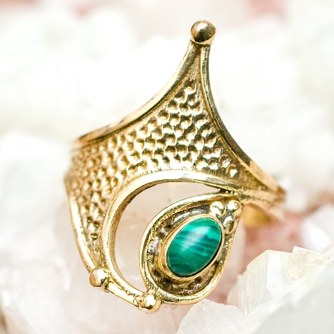 【安心のフリーサイズ】インドの手造りゴールド天然石リング 5 - とても可愛らしい指輪です