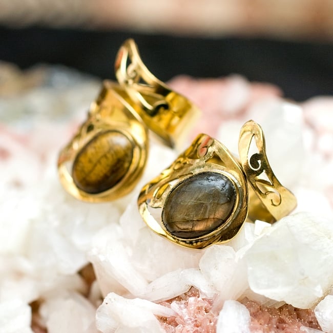 【安心のフリーサイズ】インドのペイズリー柄ゴールド天然石リング(アソート) 7 - 　