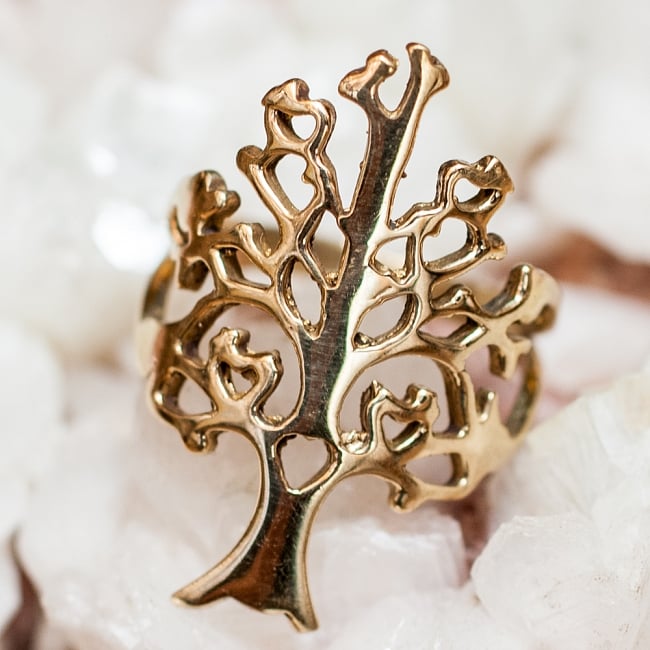生命の樹のゴールドリングの写真1枚目です。指輪の全体像ですリング,指輪,アクセサリー,金色,ゴールド,