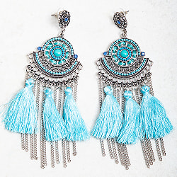 タッセルとチェーンの ハーフラウンドピアス - サブ2