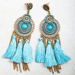 タッセルとチェーンのダブルラウンドピアス - サブ2