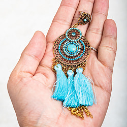 タッセルとチェーンのダブルラウンドピアス - サブ5