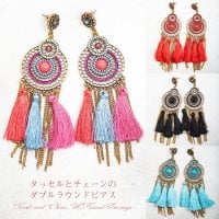 タッセルとチェーンのダブルラウンドピアス(ID-PIAS-1252)