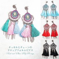 タッセルとチェーンのドロップフォルムピアス(ID-PIAS-1253)