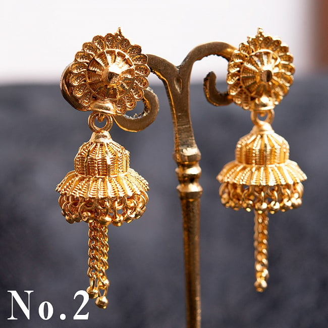 インドの伝統　大ぶりゴールドメタルピアス 9 - No.1