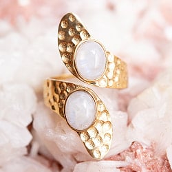 【安心のフリーサイズ】インドのペイズリー柄ゴールド天然石リング - サブ2