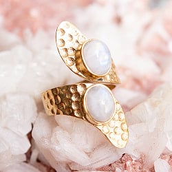 【安心のフリーサイズ】インドのペイズリー柄ゴールド天然石リング - サブ3