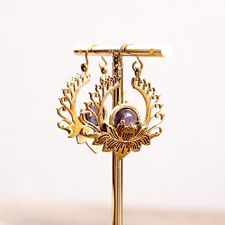 インドの伝統　天然石のロータスピアス - サブ2