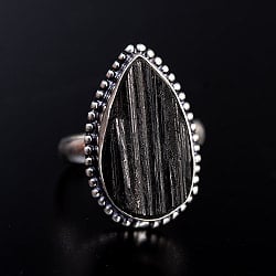 【安心のフリーサイズ】天然石ジェットのシルバーリング - サブ2