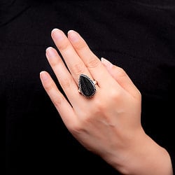 【安心のフリーサイズ】天然石ジェットのシルバーリング - サブ5