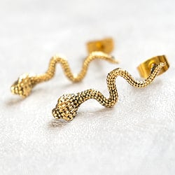 インド伝統デザイン ゴールドフックピアス - スネーク - サブ2