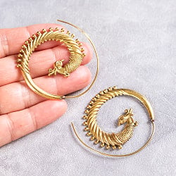 インド伝統デザイン ゴールドフープピアス - ピーコック - サブ5