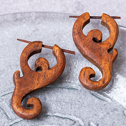 【自由に選べる3個セット】ナチュラル感が魅力の手彫り　インドの木製トライバルピアス〔フェイクゲージ or ウッドゲージ〕 - サブ4