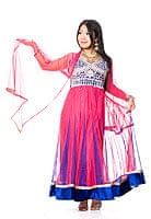 [インド品質]パンジャビ・ドレス3点セット - ネイビー×ピンクの商品写真