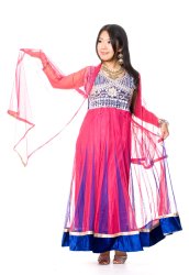 パンジャビ・ドレス3点セット - ネイビー×ピンクの商品写真