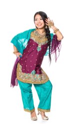 パンジャビ・ドレス3点セット - えんじ×エメラルドの商品写真