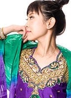 [インド品質]パンジャビ・ドレス3点セット - パープル×グリーンの商品写真