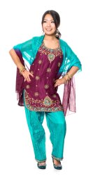 パンジャビ・ドレス3点セット - えんじの商品写真