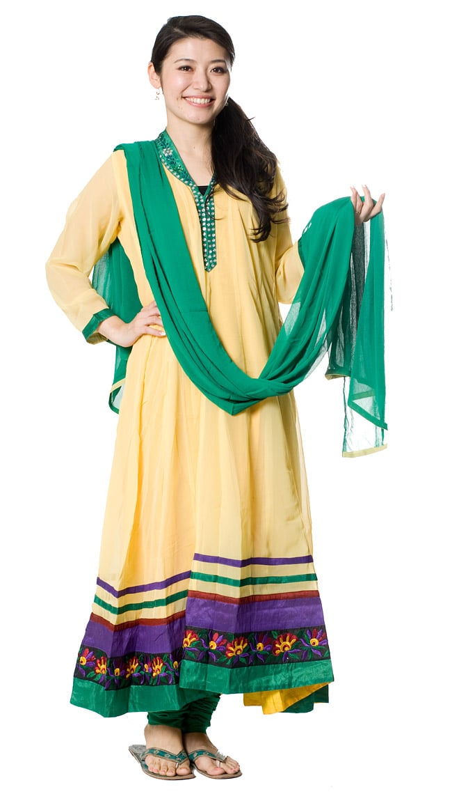 パンジャビ・ドレス3点セット - イエローの写真