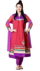 パンジャビ・ドレス3点セット - 赤×パープルの商品写真