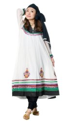 パンジャビ・ドレス3点セット - 白×黒の商品写真