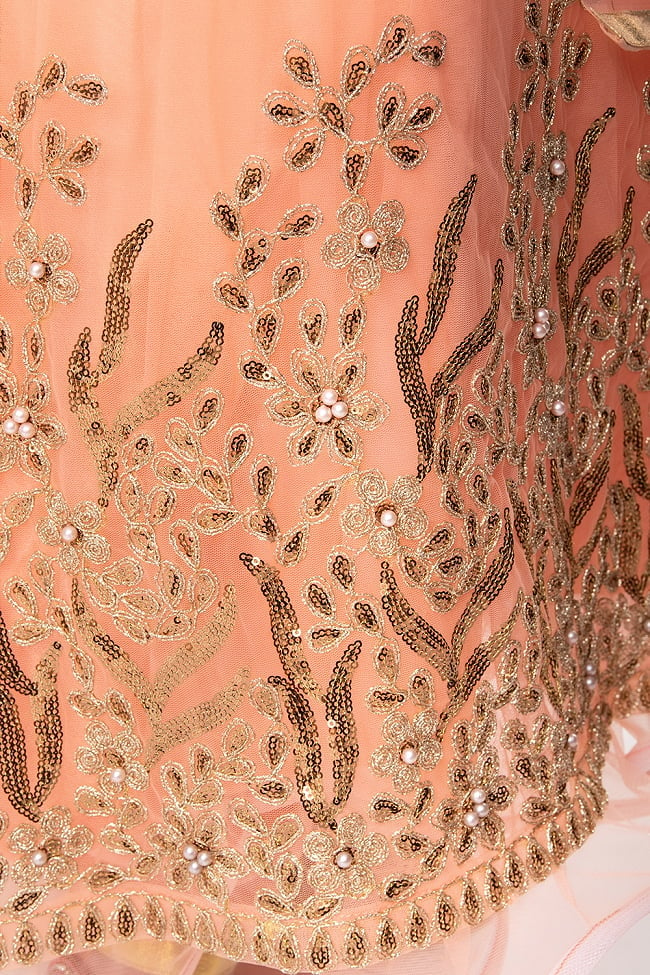 【※胸肩回りタイトです】インドのゴージャスパンジャビ・ドレスセット 10 - 刺繍部分をアップにしてみました。丁寧に作られています。