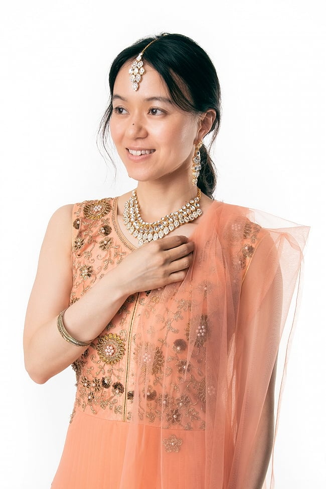 【※胸回りタイトです・返品不可】インドのゴージャスパンジャビ・ドレスセット 6 - 胸元をアップにしてみました。ゴージャスで素敵です。